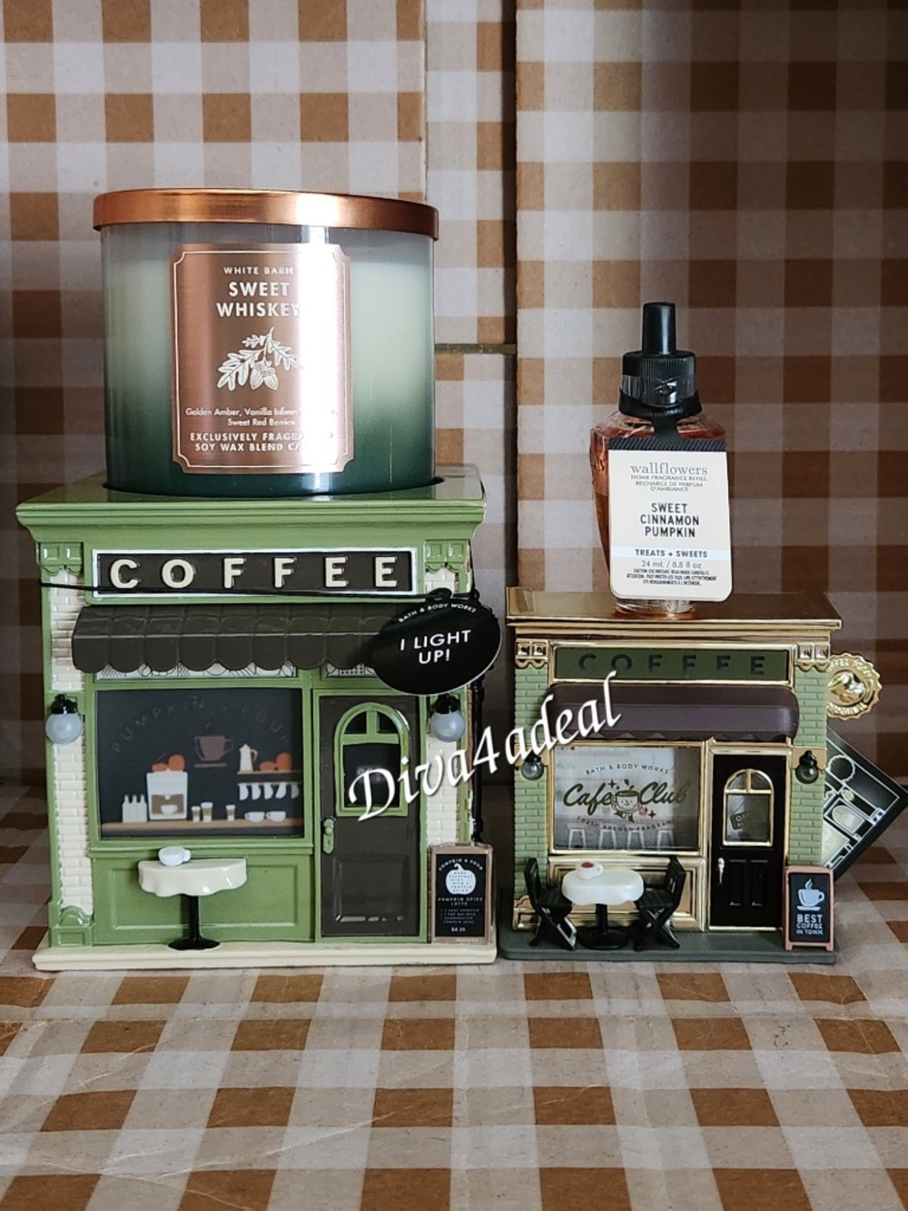 Bath & Body Works BOOKSTORE/COFFEE SHOP Light-up 3-Wick Candle Holder 3PC Bundle